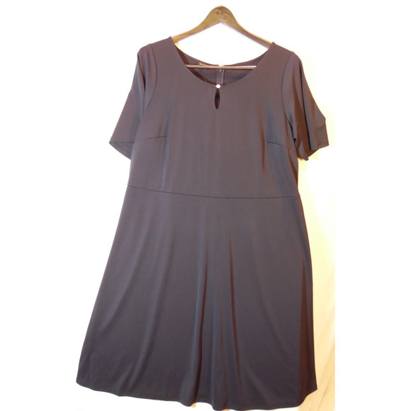 Talbots Dress Womens 16W Navy Blue Jersey Knit Fit and Flare‎ Flutter Sleeve NWT - Picture 3 of 14
